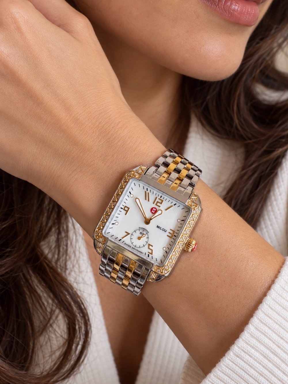 Two-Tone Diamond Accent Square Watch - Gold & Silver
